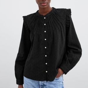 ZARA TFR Collection Button Front Ruffle Top